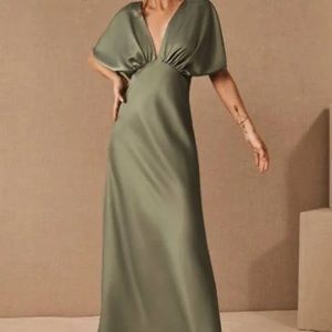 NWT BHLDN Anthropologie Leila Satin Deep-V Flutter-Sleeve Moss Green Size 18w
